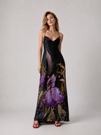 Floral Print Open-Back Maxi Dress