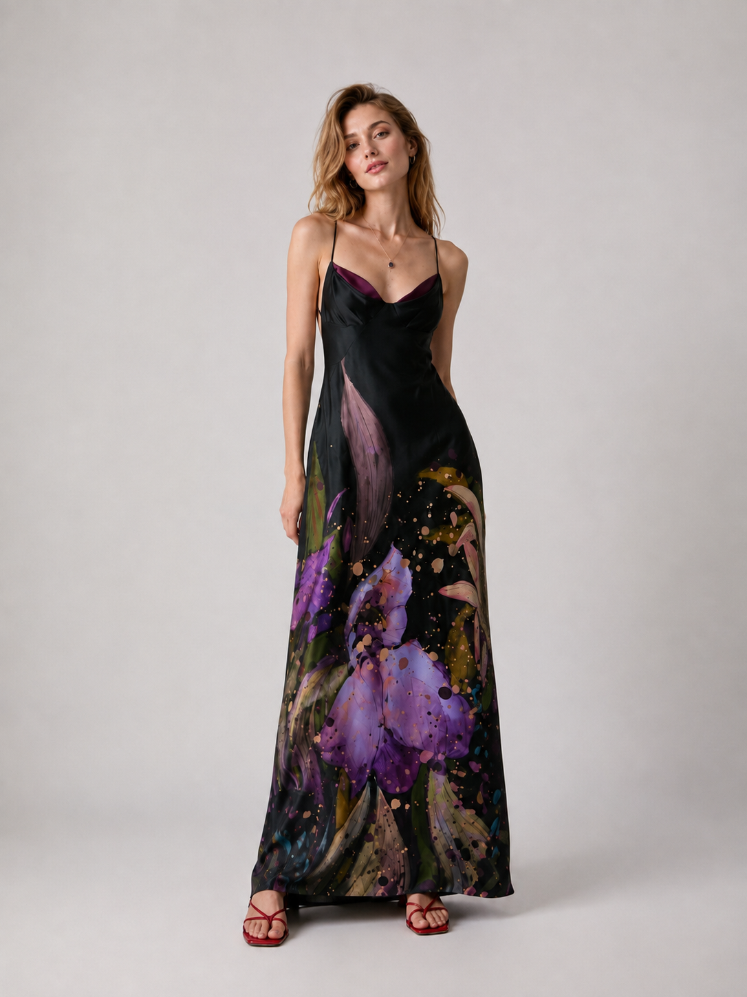 Floral Print Open-Back Maxi Dress