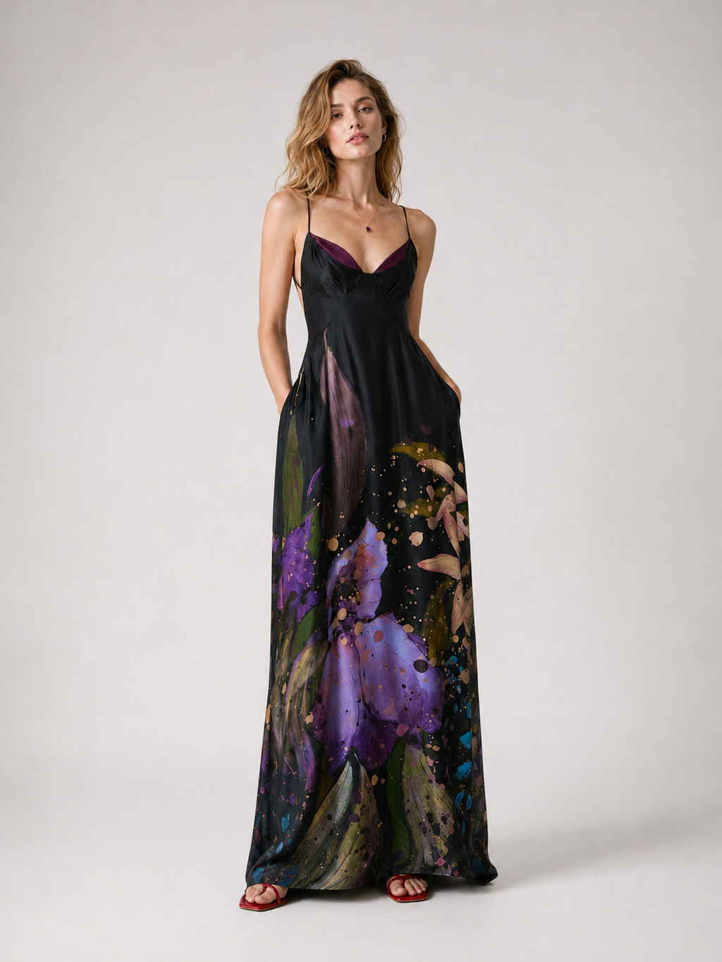 Floral Print Open-Back Maxi Dress