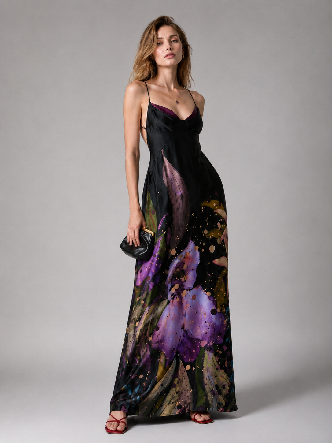 Floral Print Open-Back Maxi Dress
