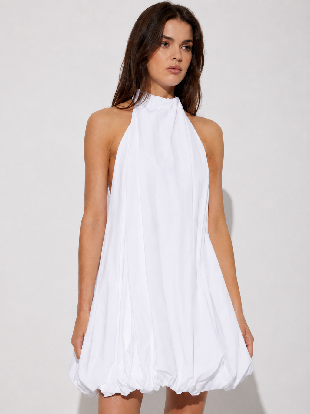 White Halter Bubble Mini Dress