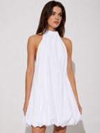 White Halter Bubble Mini Dress