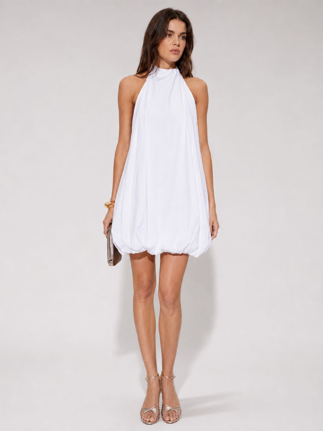 White Halter Bubble Mini Dress