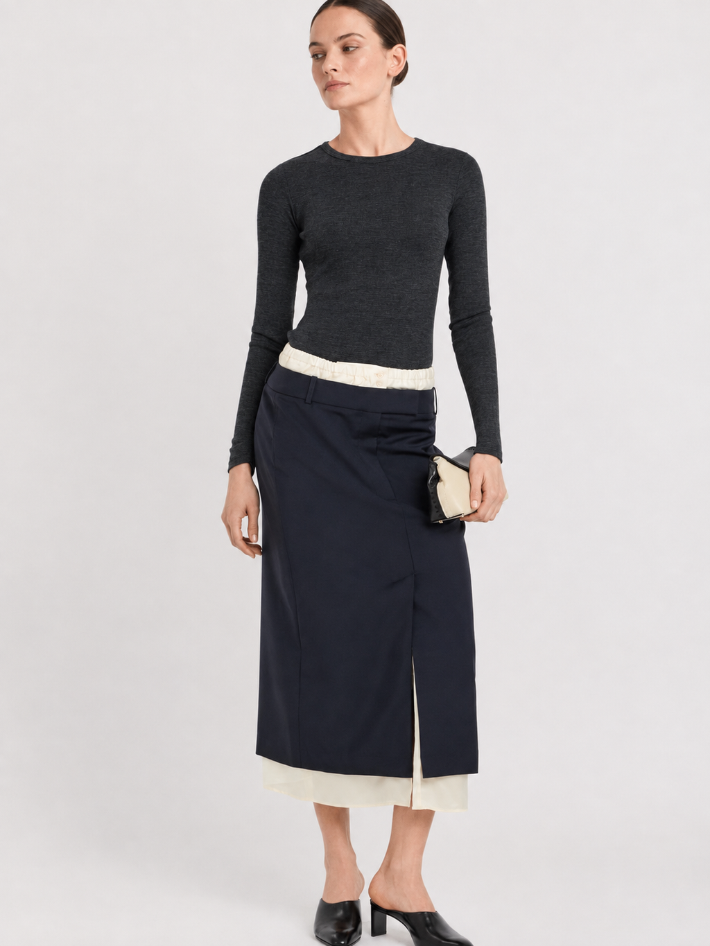 Contrast Layered Waist Midi Skirt