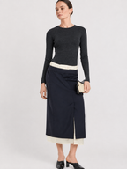 Contrast Layered Waist Midi Skirt
