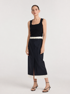 Contrast Layered Waist Midi Skirt