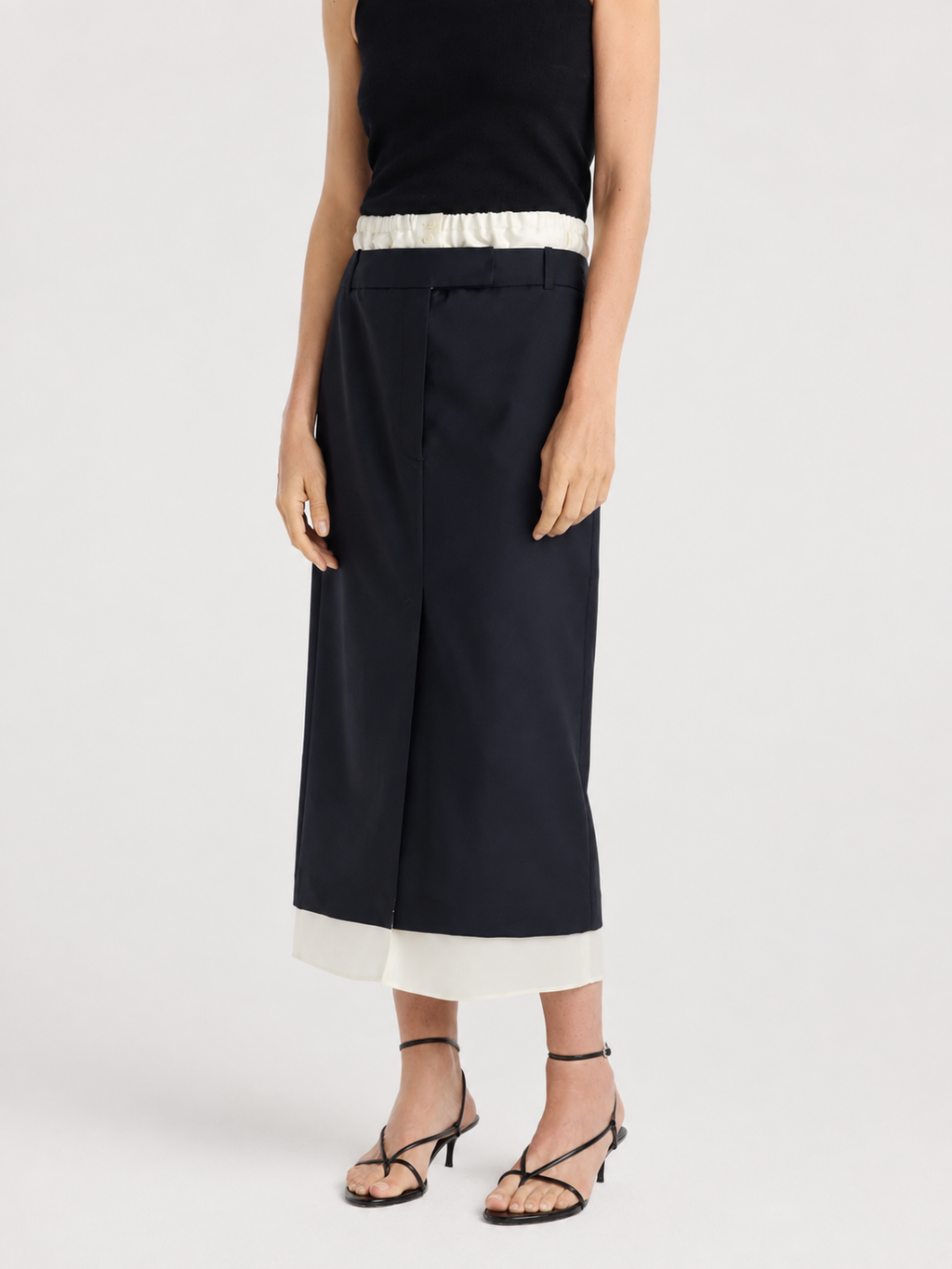 Contrast Layered Waist Midi Skirt
