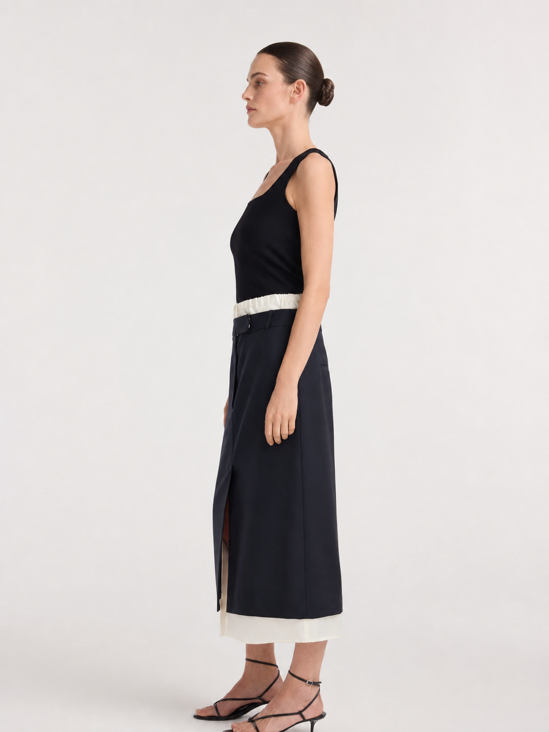 Contrast Layered Waist Midi Skirt