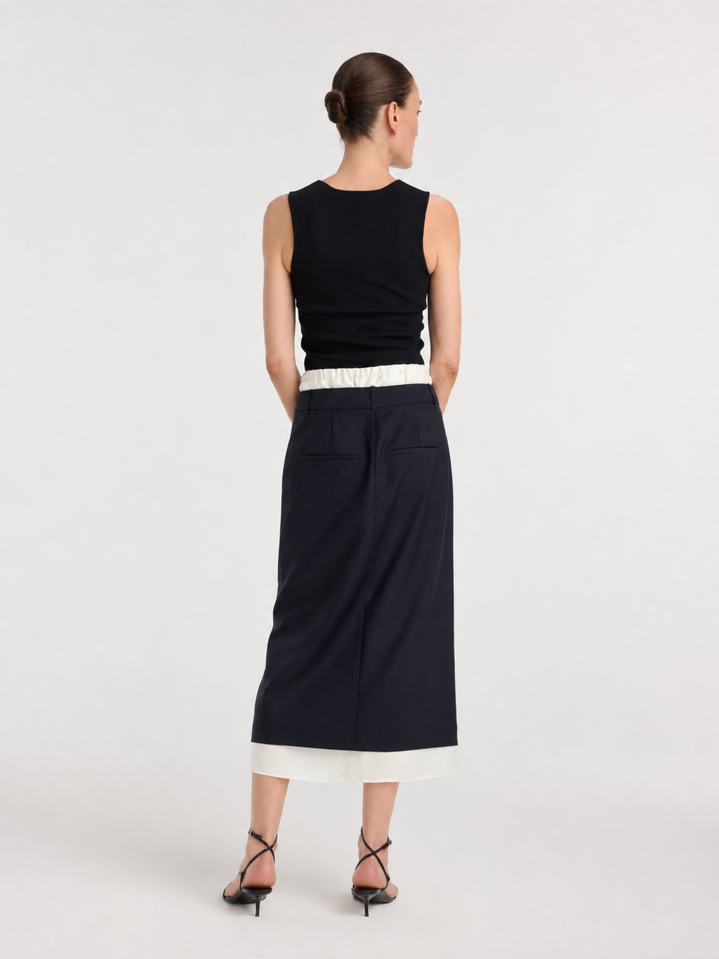 Contrast Layered Waist Midi Skirt