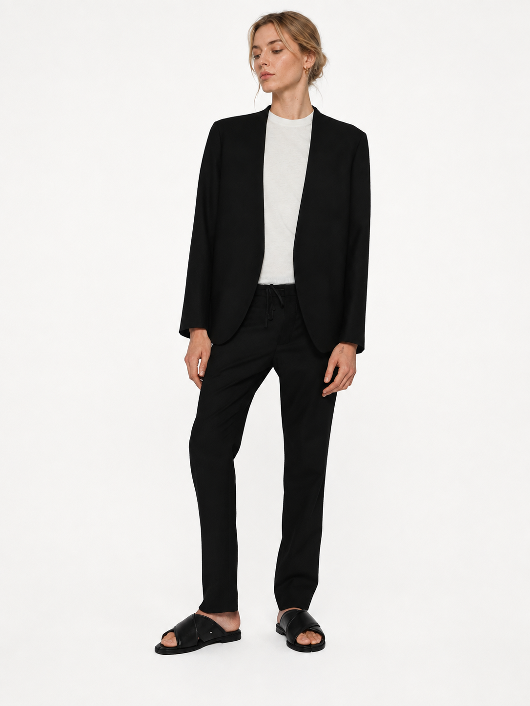Minimalist Collarless Open-Front Blazer