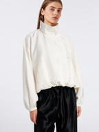 Ivory High-Neck Satin Blouson Jacket