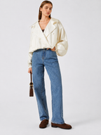 Ivory High-Neck Satin Blouson Jacket