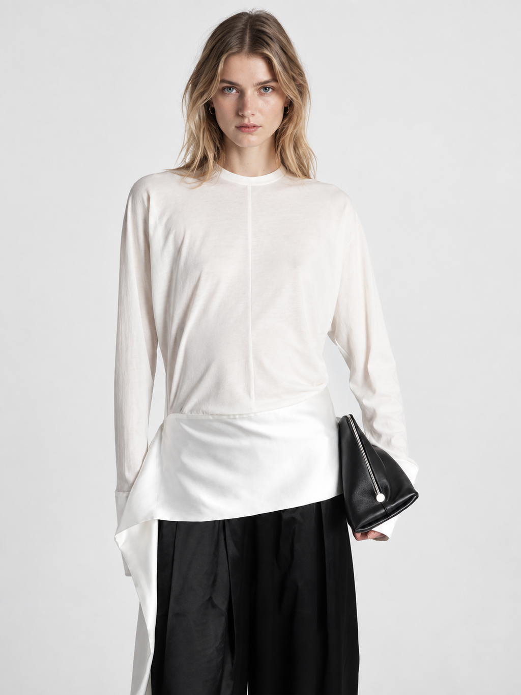 Asymmetric Draped Long Sleeve Top