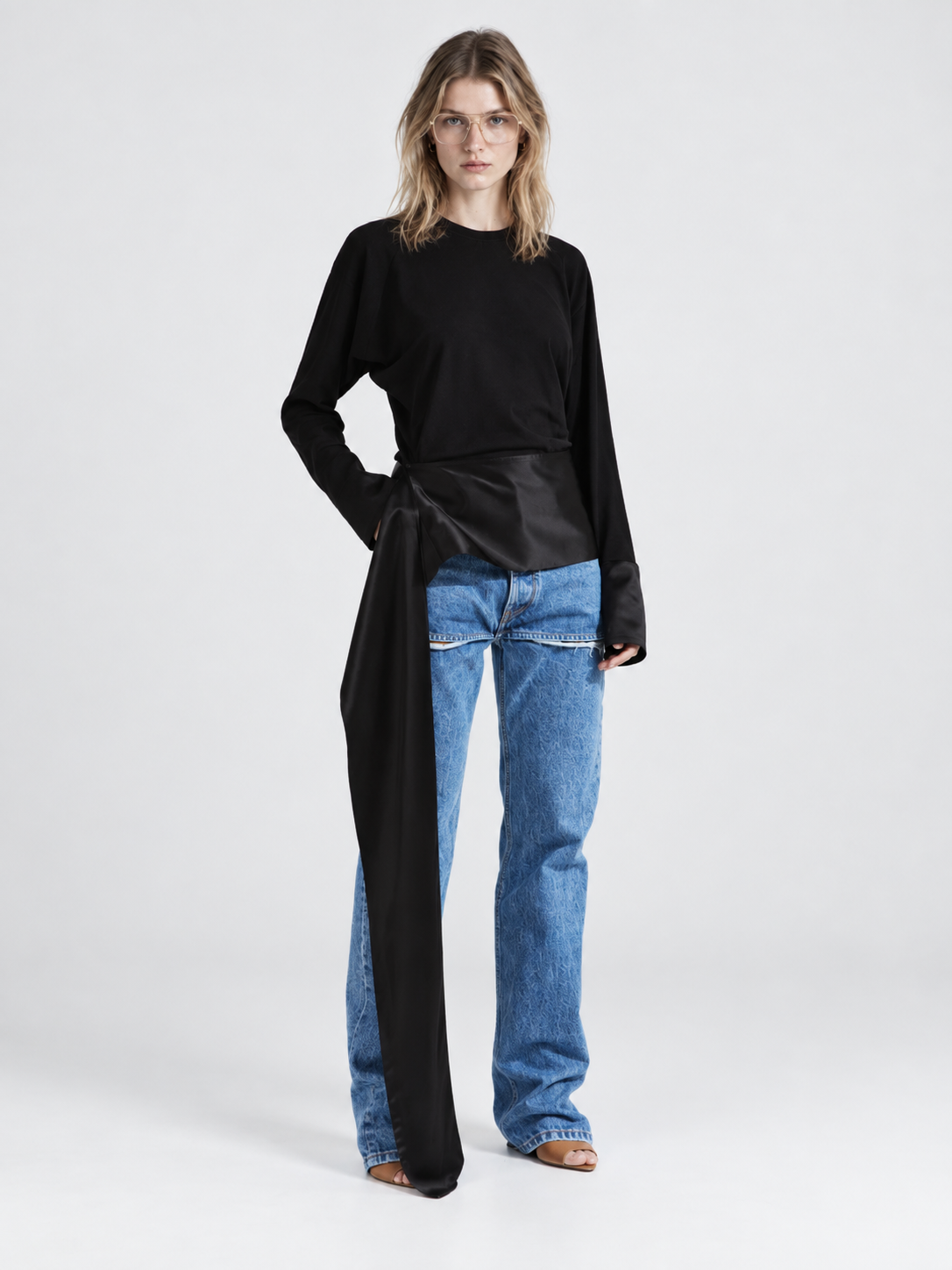 Asymmetric Draped Long Sleeve Top