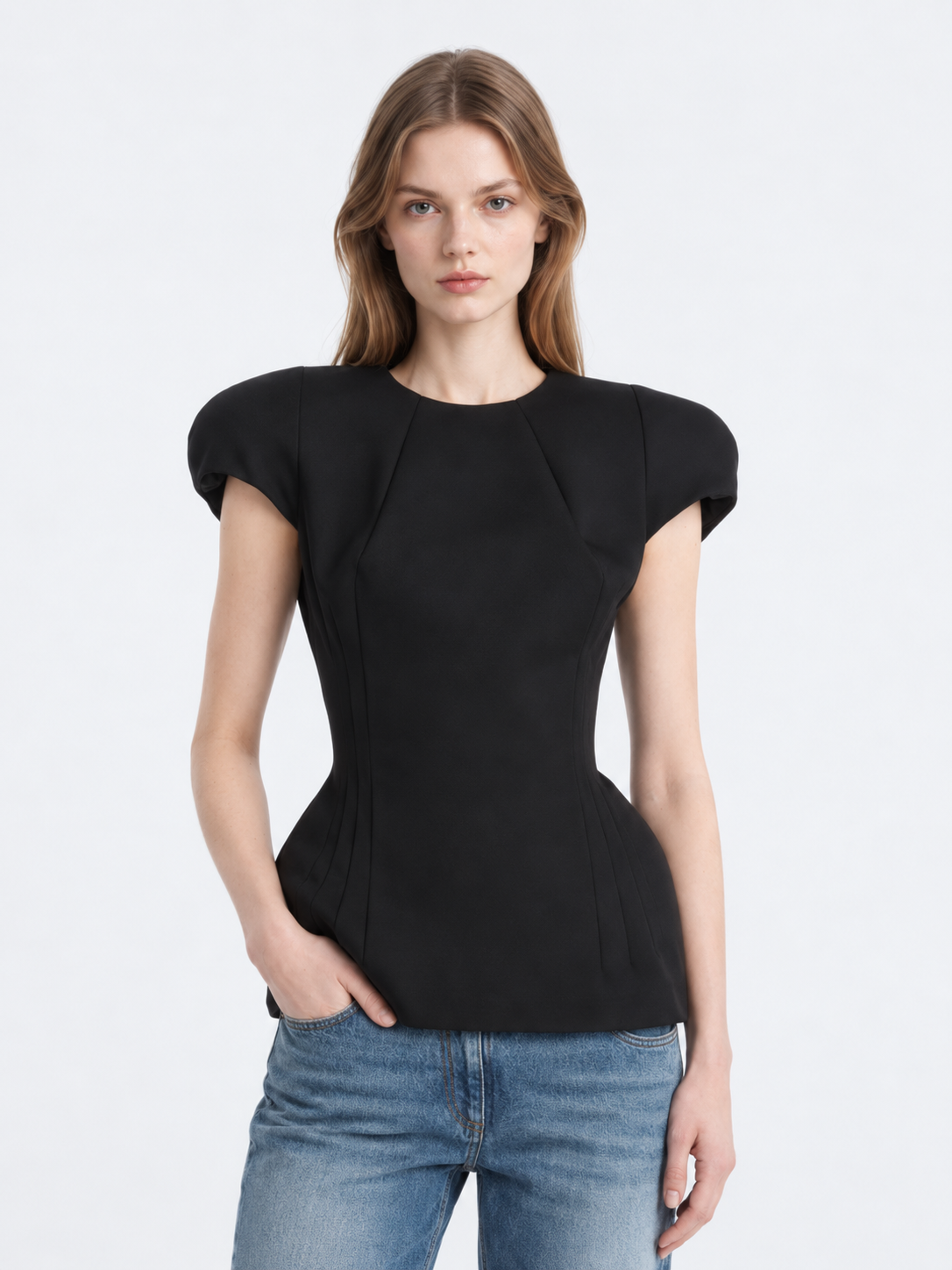 Structured Puff Shoulder Tailored Top