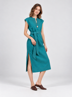 Embroidered Belted Midi Dress