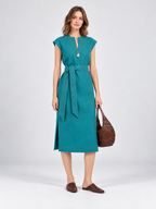 Embroidered Belted Midi Dress