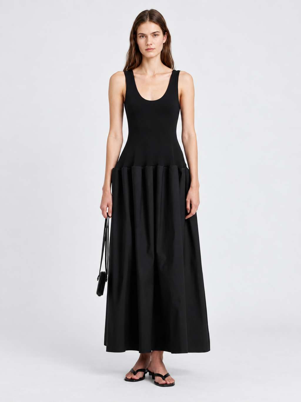 Minimalist Sleeveless Pleated Maxi Dress