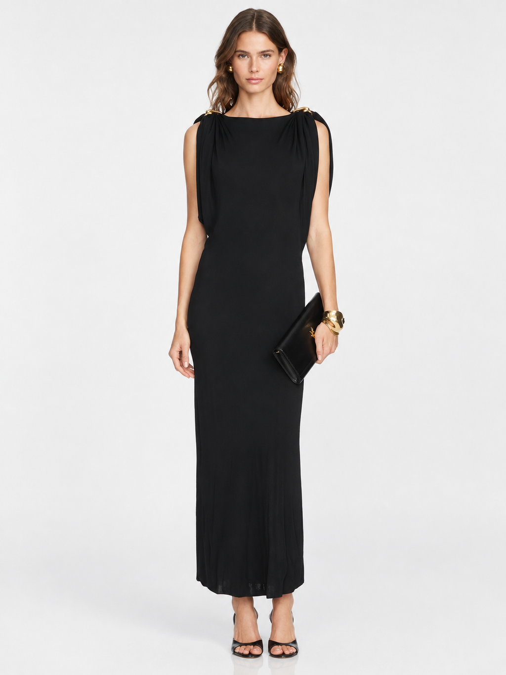 Elegant Ruched Shoulder Maxi Dress