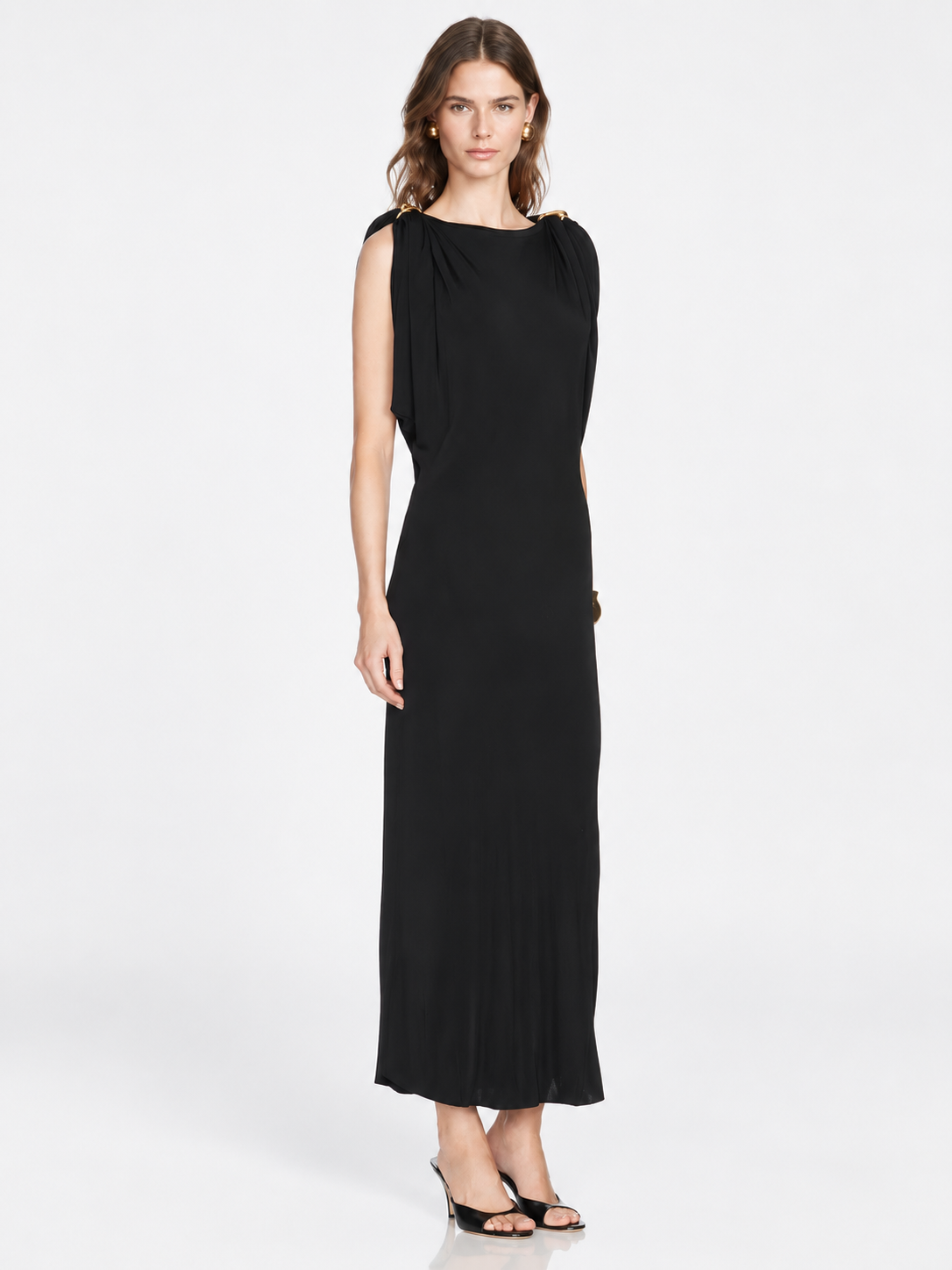 Elegant Ruched Shoulder Maxi Dress