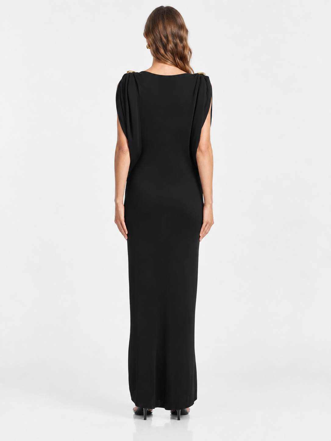 Elegant Ruched Shoulder Maxi Dress
