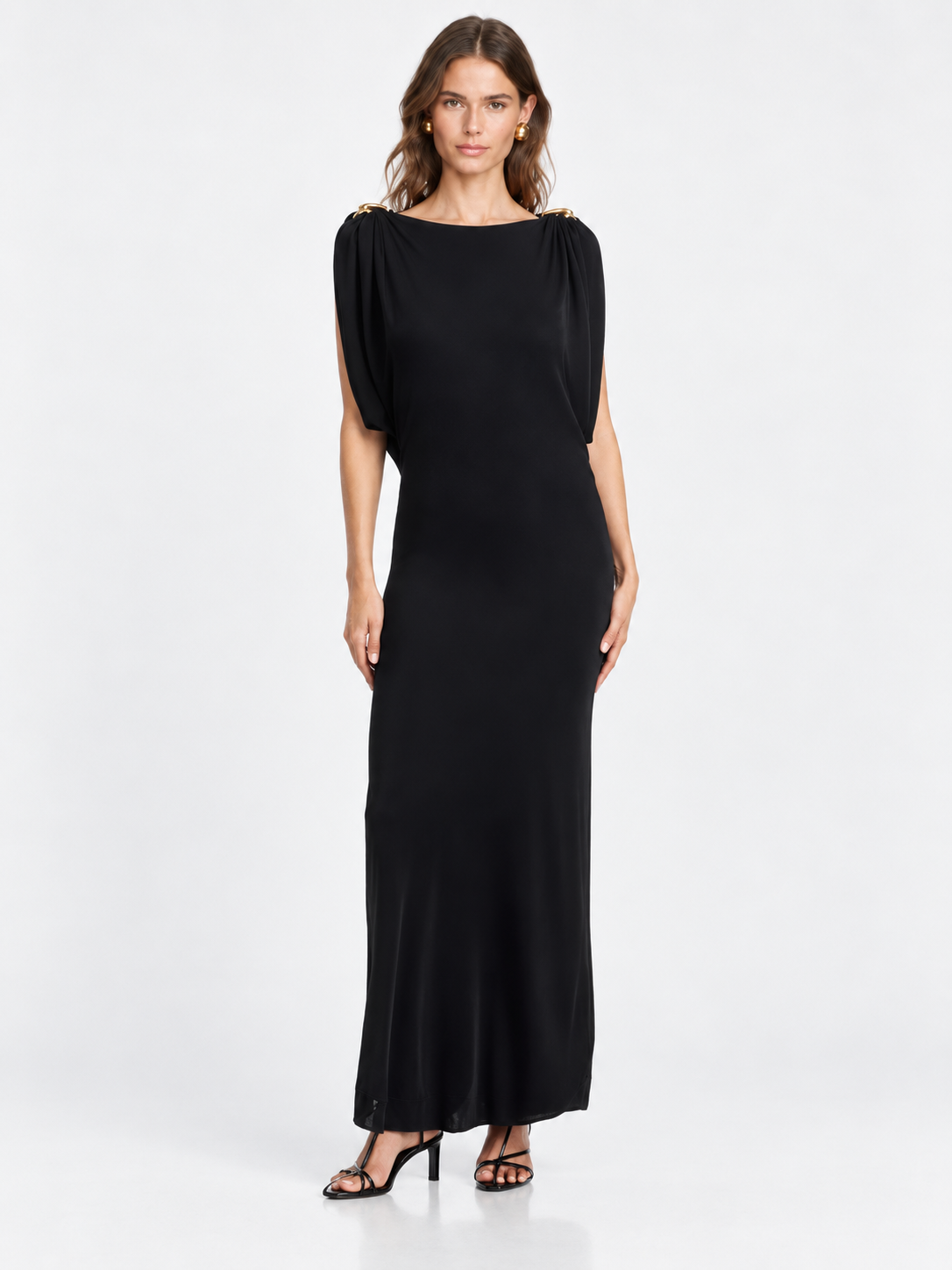 Elegant Ruched Shoulder Maxi Dress