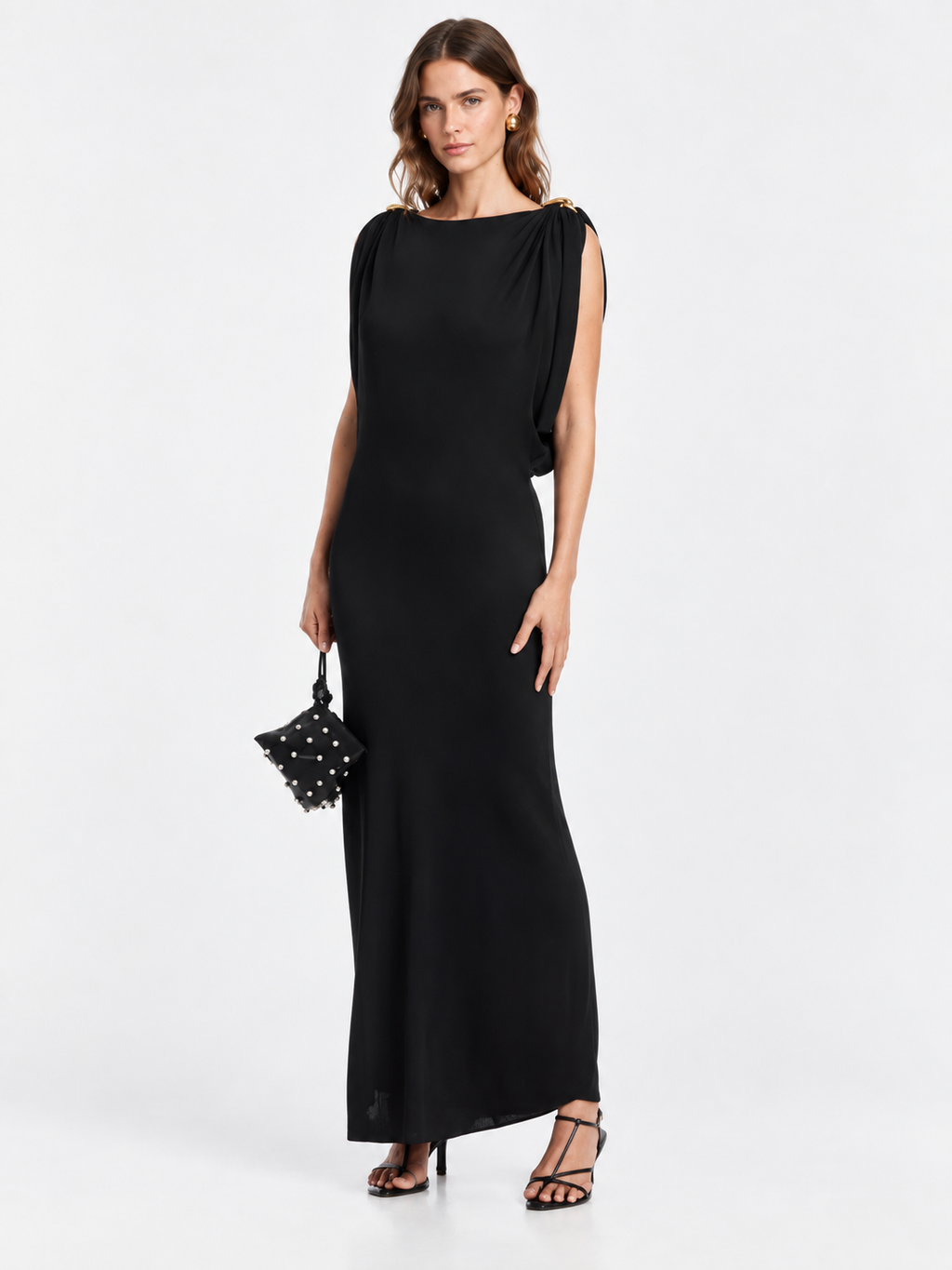 Elegant Ruched Shoulder Maxi Dress