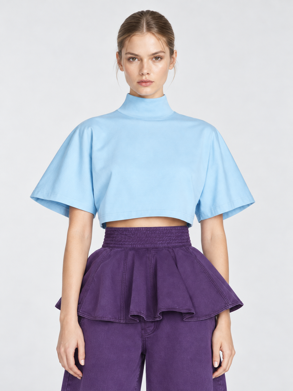 High Waist A-Line Flared Midi Skirt with Pleated Detail