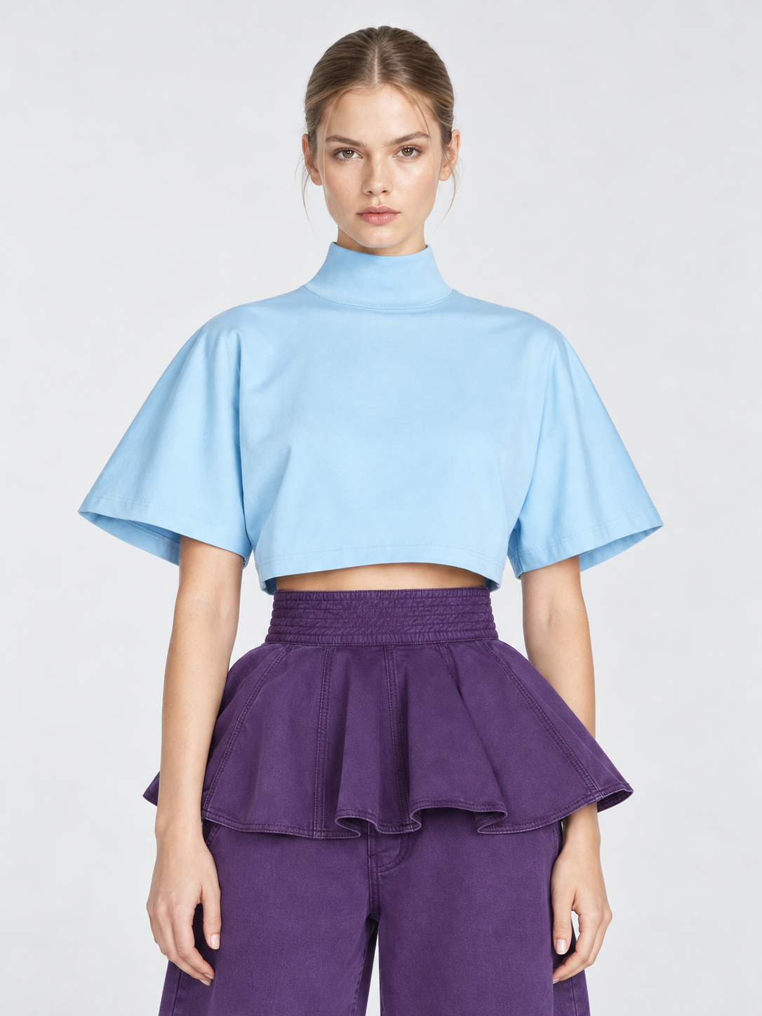 High Waist A-Line Flared Midi Skirt with Pleated Detail