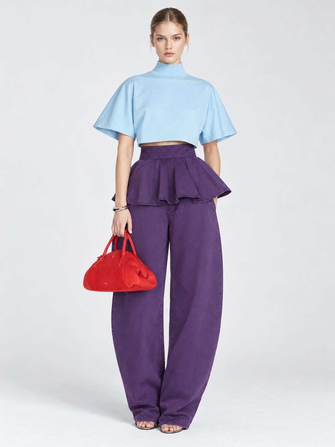 High Waist A-Line Flared Midi Skirt with Pleated Detail