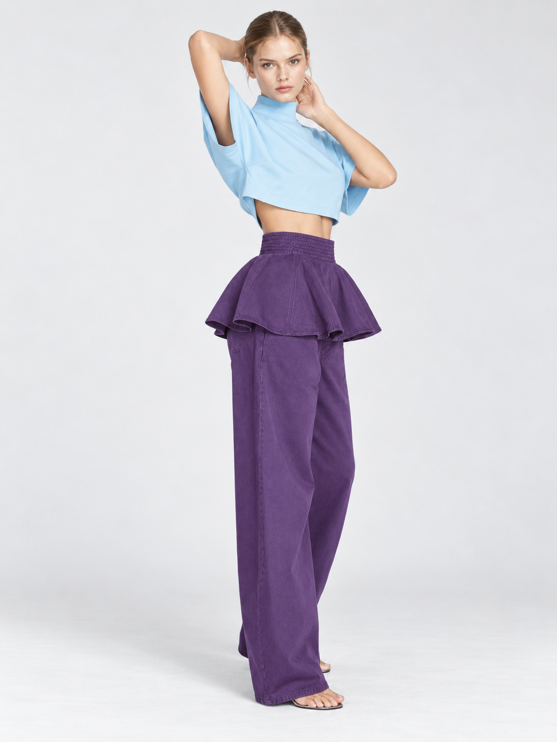 High Waist A-Line Flared Midi Skirt with Pleated Detail
