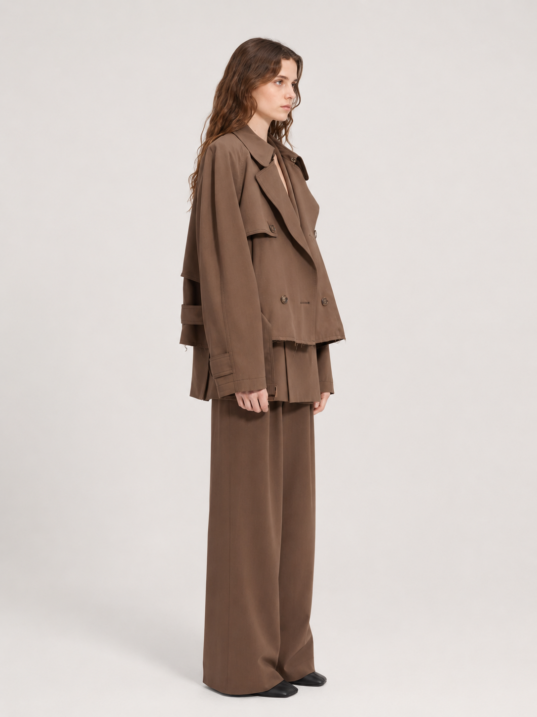 Belted Double Breasted Cropped Trench Jacket
