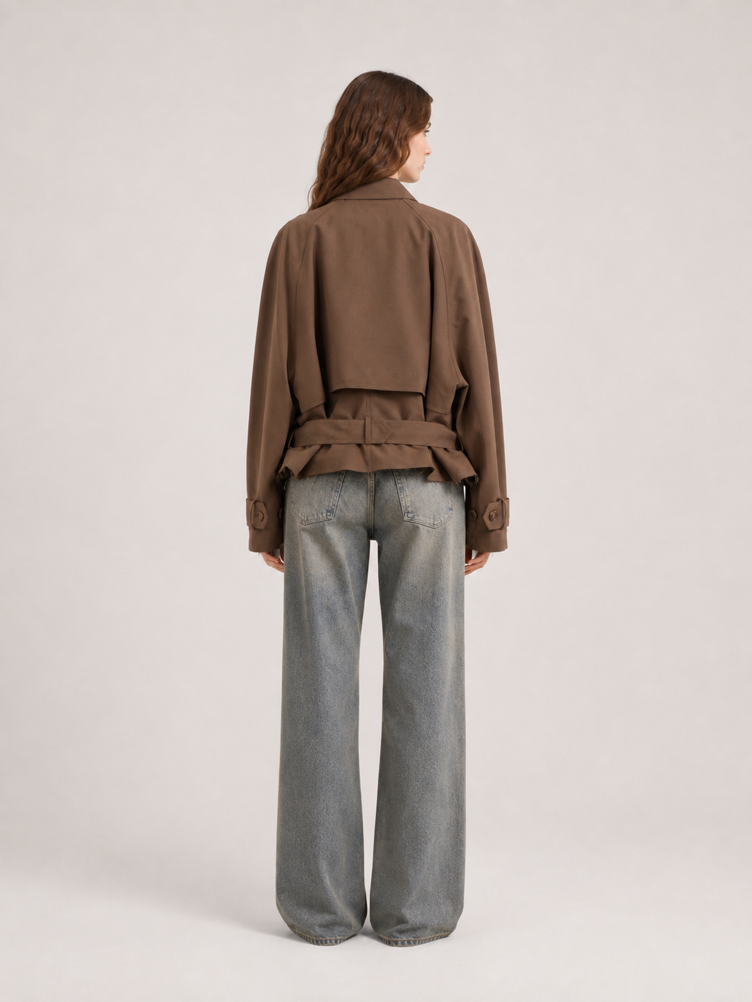 Belted Double Breasted Cropped Trench Jacket