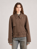 Belted Double Breasted Cropped Trench Jacket
