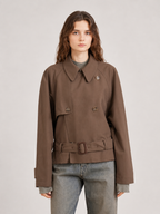 Belted Double Breasted Cropped Trench Jacket