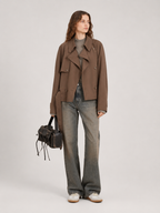 Belted Double Breasted Cropped Trench Jacket