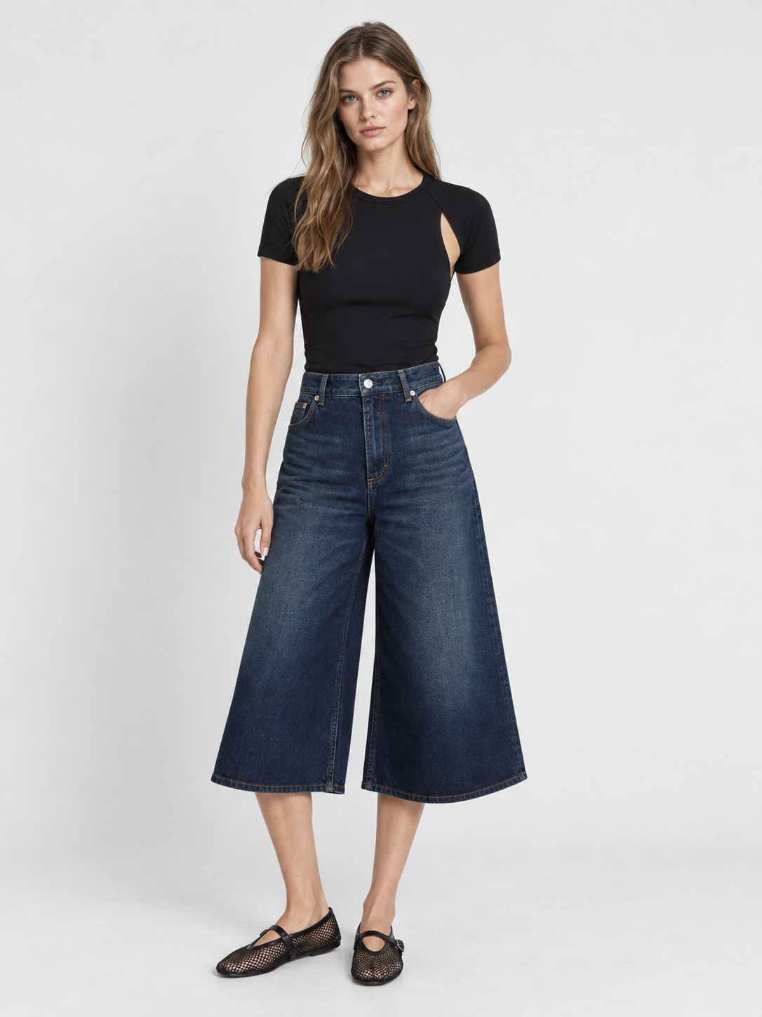 High Waist Wide Leg Cropped Denim Jeans