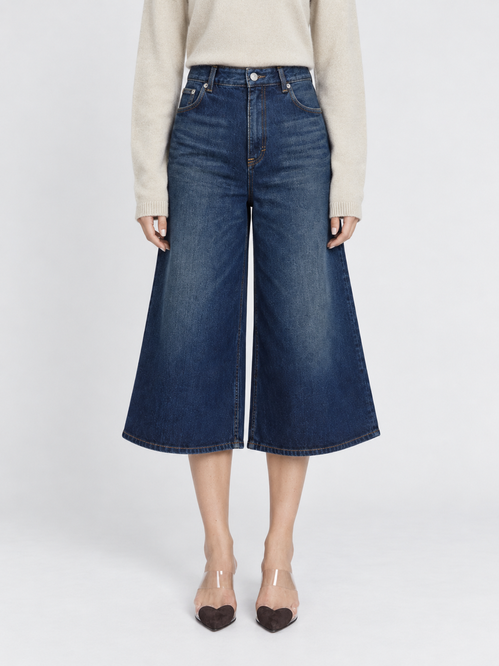 High Waist Wide Leg Cropped Denim Jeans