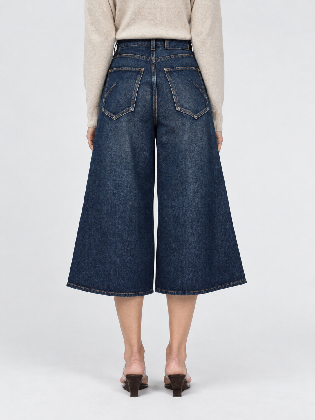 High Waist Wide Leg Cropped Denim Jeans