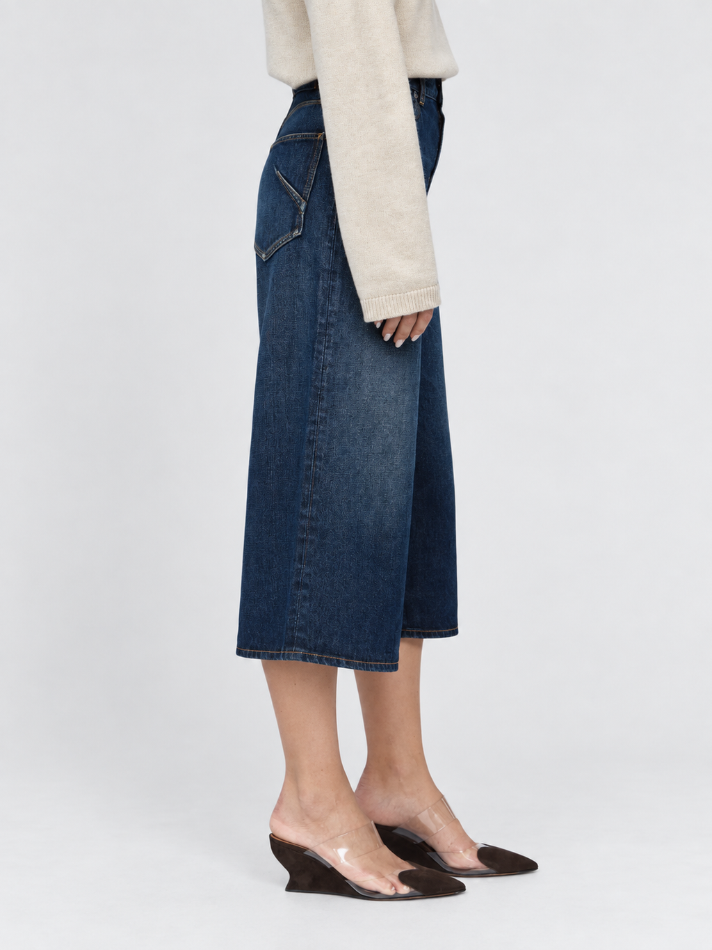 High Waist Wide Leg Cropped Denim Jeans