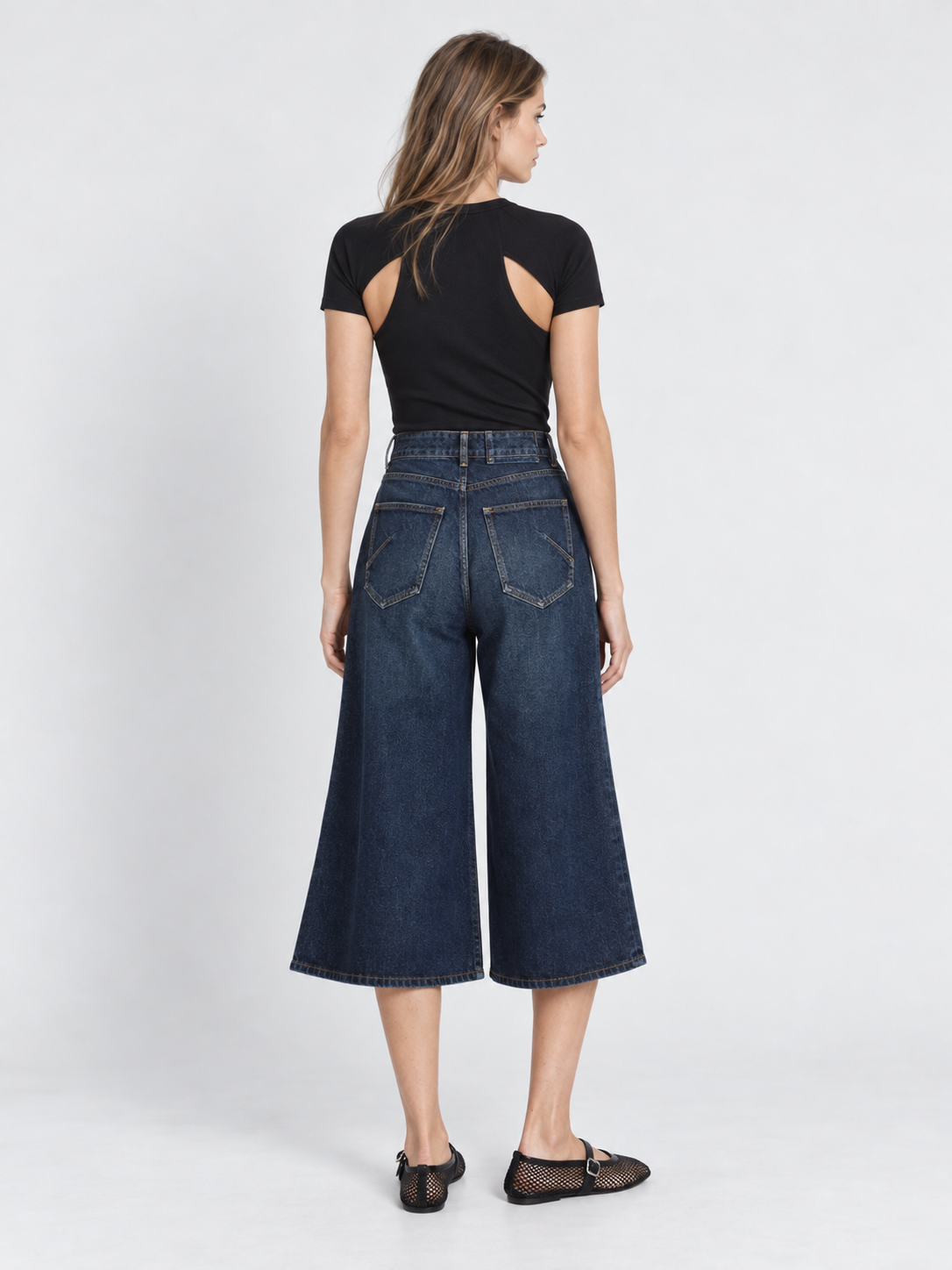 High Waist Wide Leg Cropped Denim Jeans