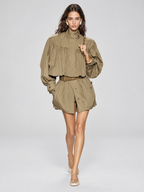 Elegant Cropped Trench Jacket with Ruffle Detail