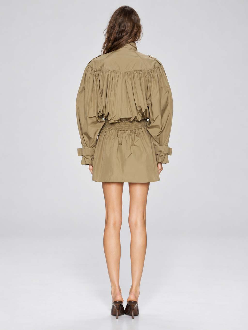 Elegant Cropped Trench Jacket with Ruffle Detail