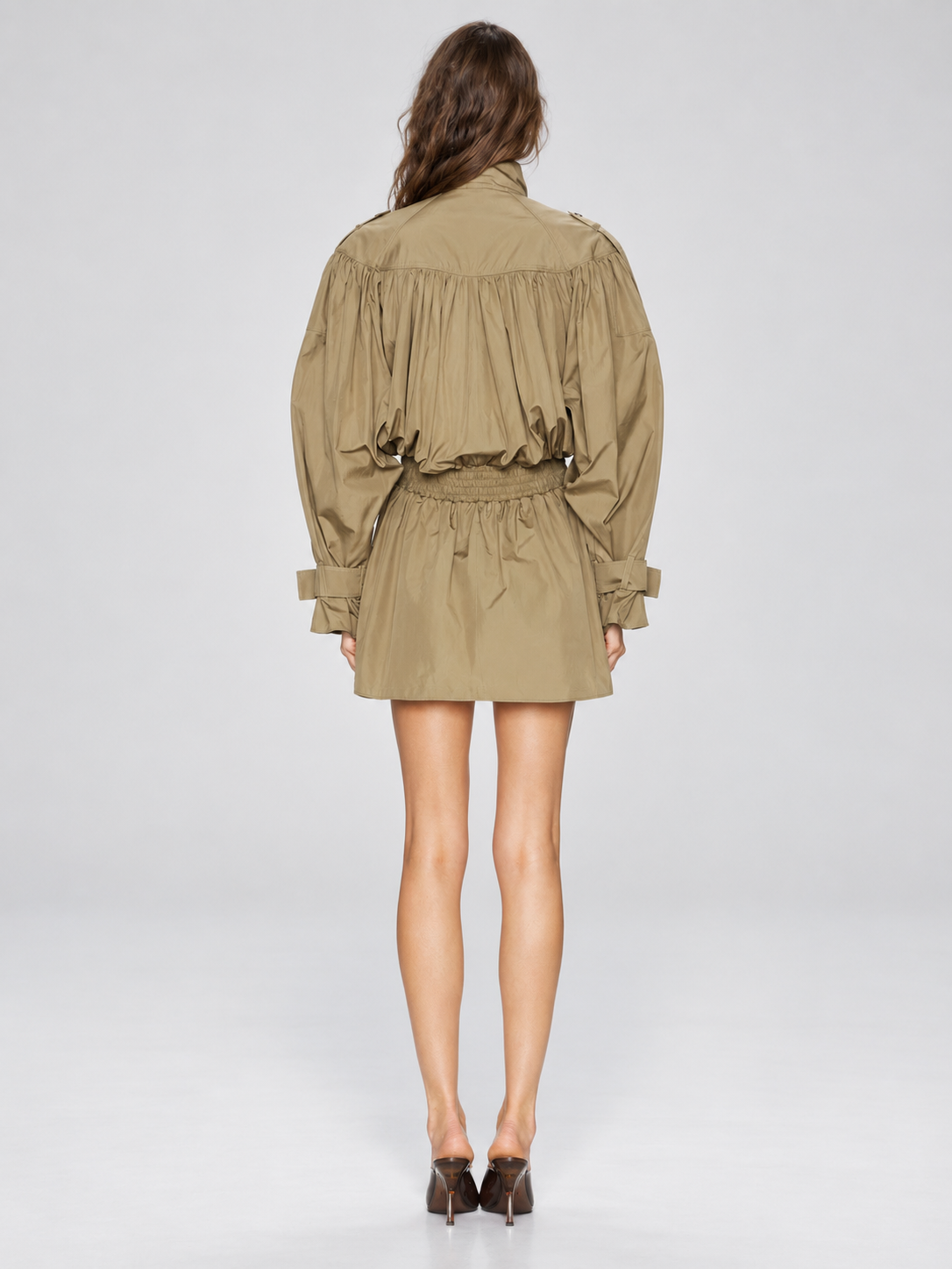 Elegant Cropped Trench Jacket with Ruffle Detail