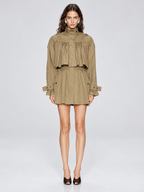 Elegant Cropped Trench Jacket with Ruffle Detail