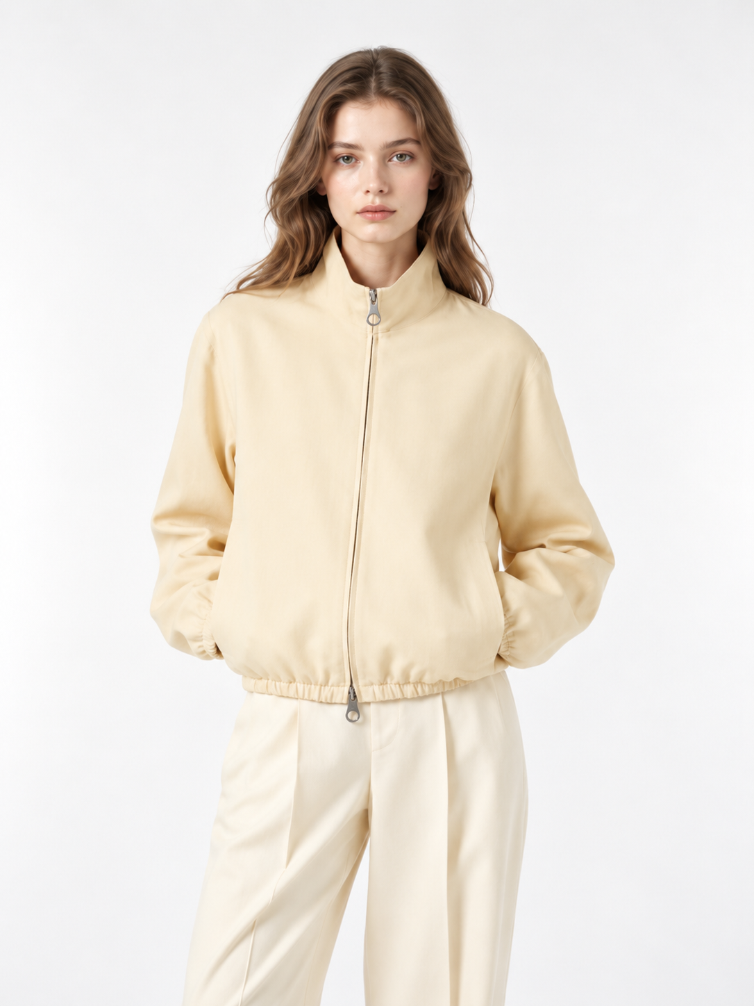 Minimalist Zip Up Jacket with High Neck Design