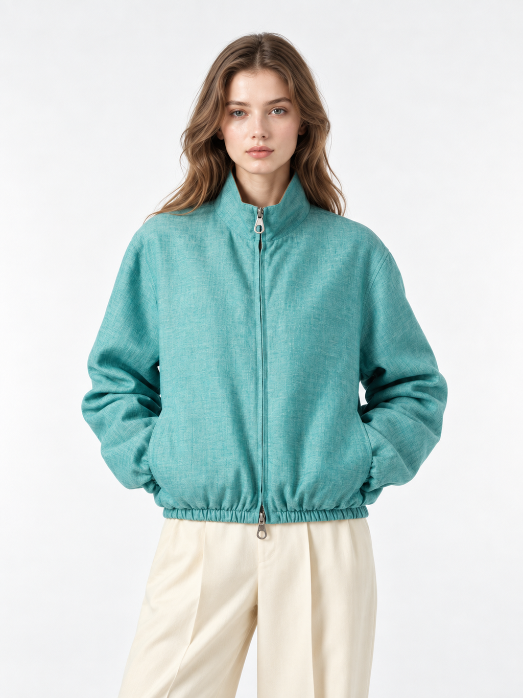 Minimalist Zip Up Jacket with High Neck Design