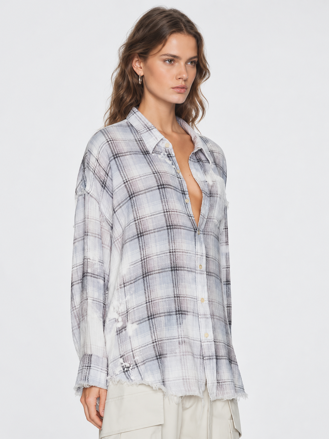 Distressed Plaid Oversized Shirt