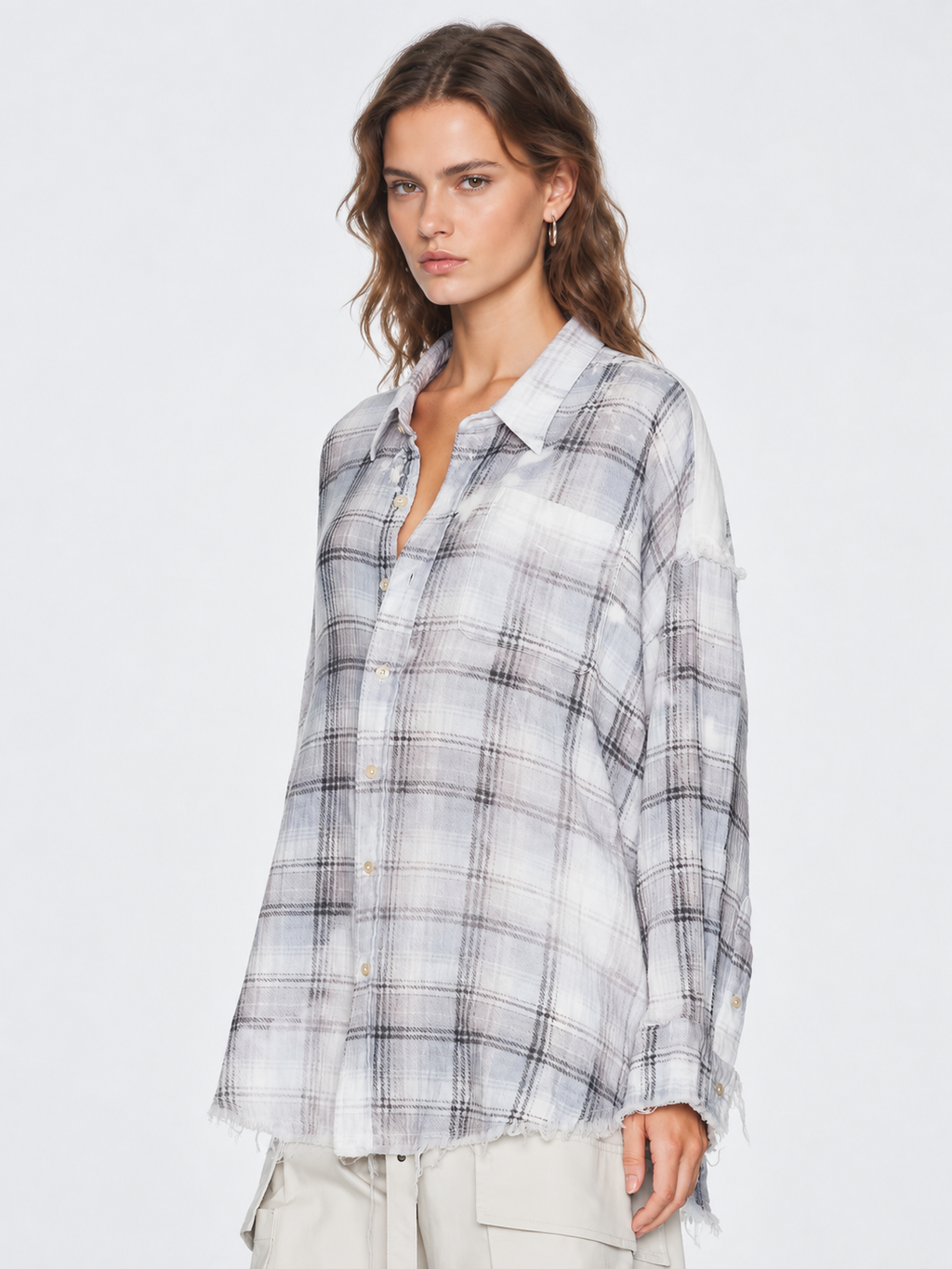 Distressed Plaid Oversized Shirt