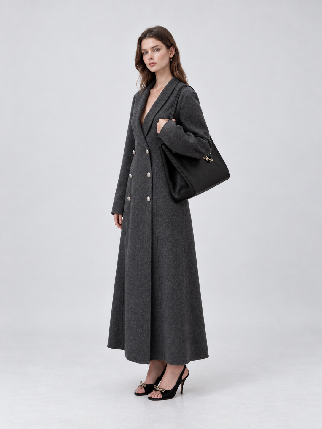 Elegant Double Breasted Long Trench Coat with Tailored Silhouette
